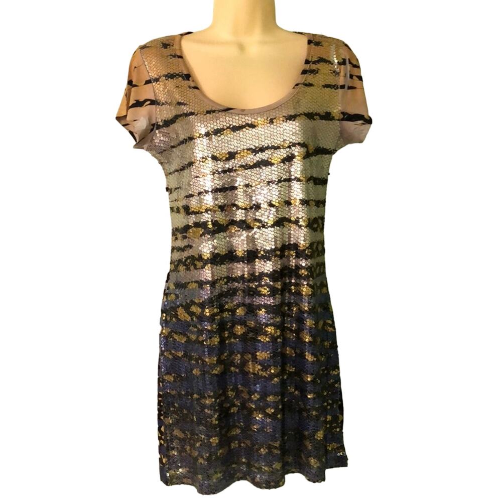 Catch My I Animal print Sequin Slinky Knit Dress Size Medium Fancy